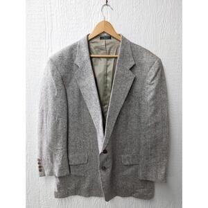 Vintage Barrington 100% Silk Black White Brown Tweed Blazer Sport Coat Size 46R